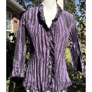 Y2k 90s Womens Plum Crinkle Ruffle Boho Grunge Witchy Whimsigoth Top Blouse 8
